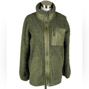 Abercrombie & Fitch Olive Green Sherpa Jacket Faux Fur Medium